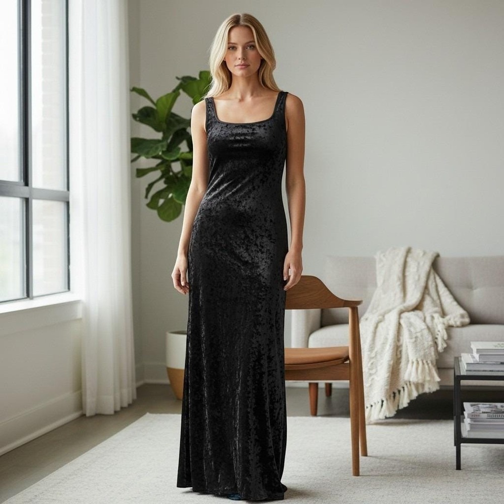 Vintage Gold Label Victorias Secret Dress Womens Medium Crushed Velvet Maxi M